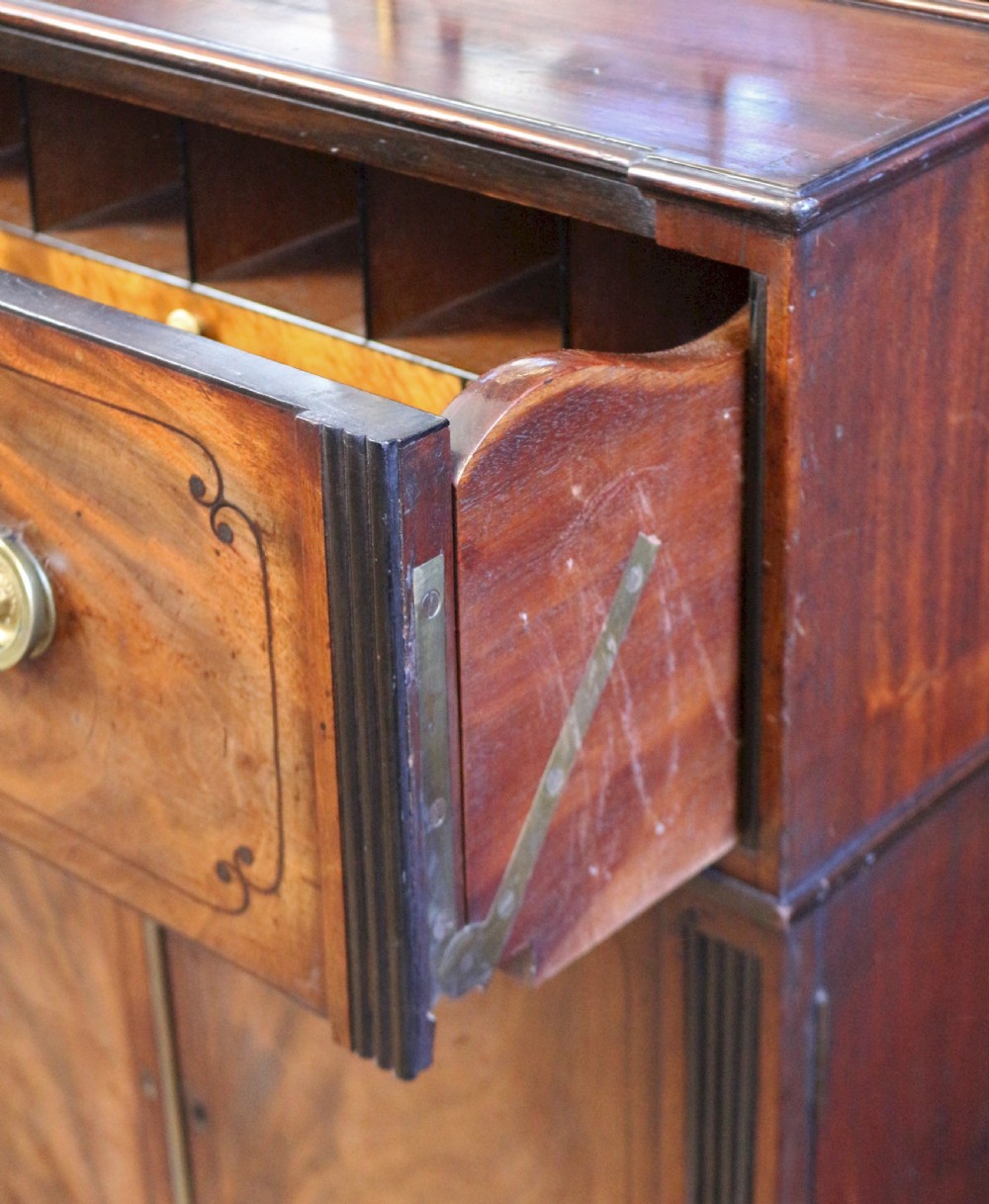 Fine Regency Mahogany Ebony Inlaid Small Secretaire Bookcase View XIII