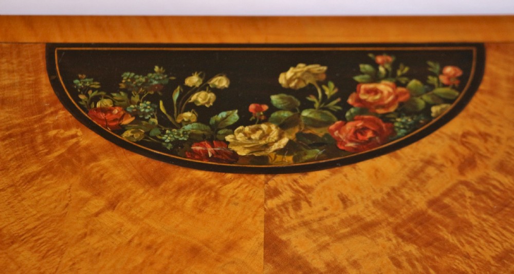 Edwardian Satinwood Serpentine 2 Door Side Cabinet with Painted Decoration View XII