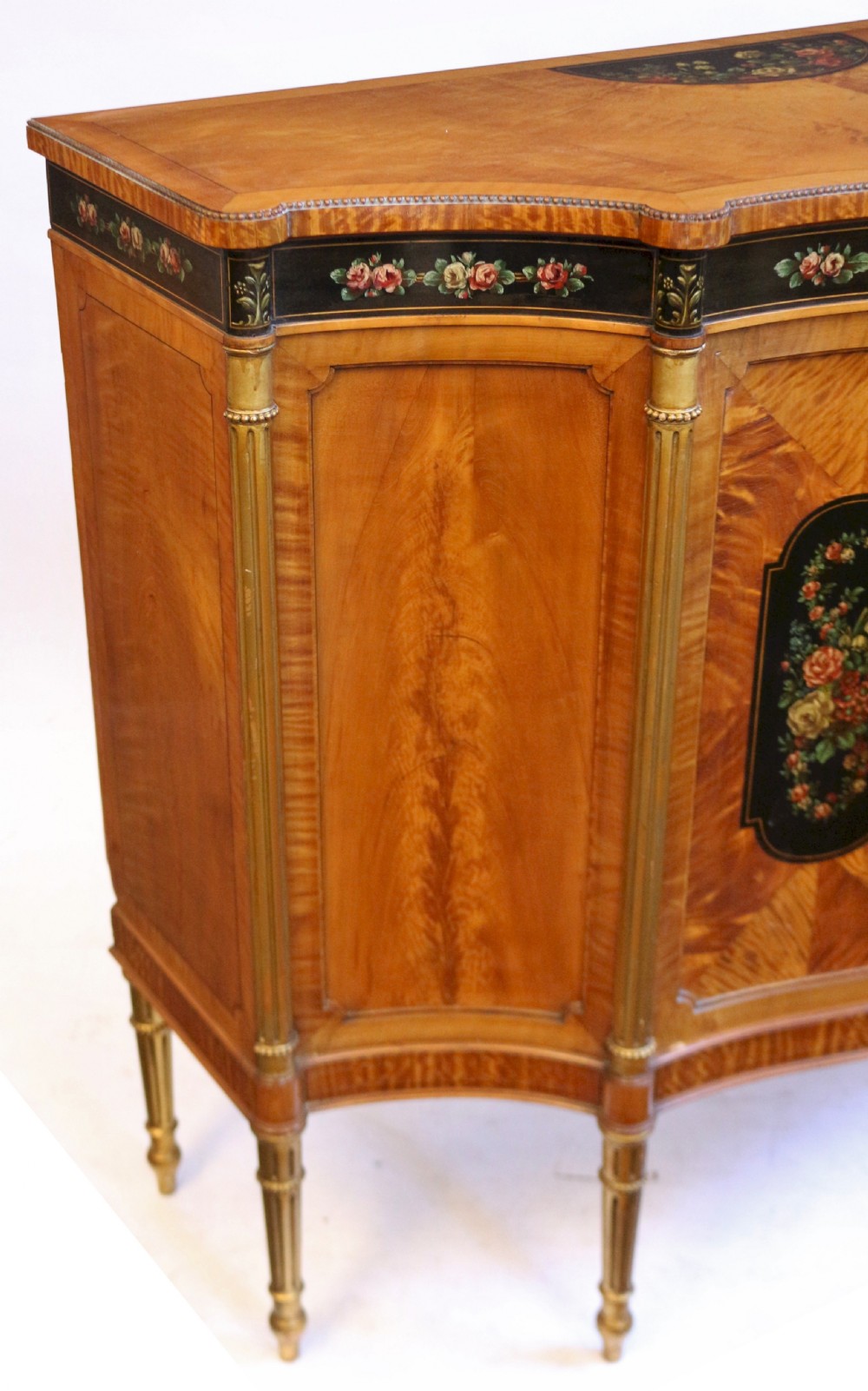 Edwardian Satinwood Serpentine 2 Door Side Cabinet with Painted Decoration View XIV
