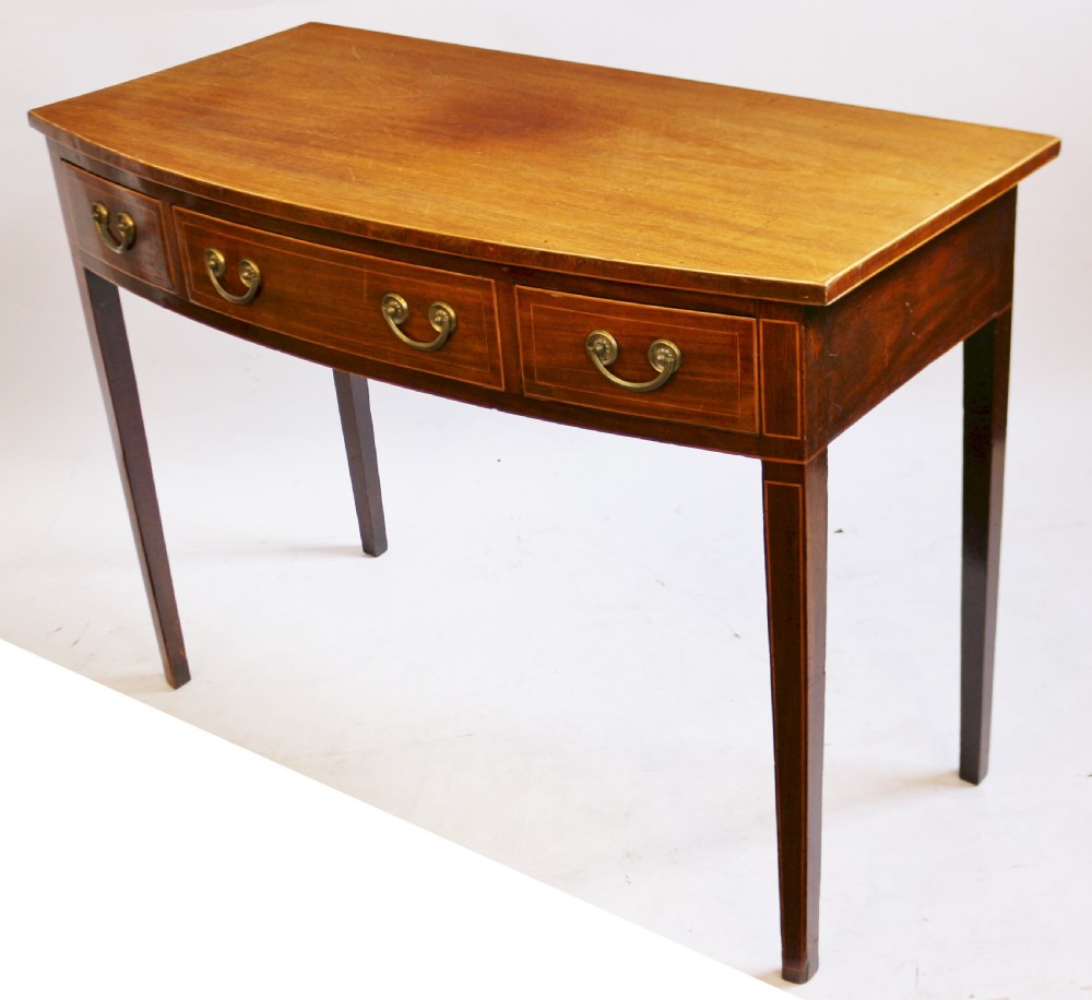 George 111 Mahogany Inlaid 3 Drawer Bowfront Side Table View IV
