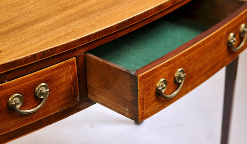 George 111 Mahogany Inlaid 3 Drawer Bowfront Side Table View VII