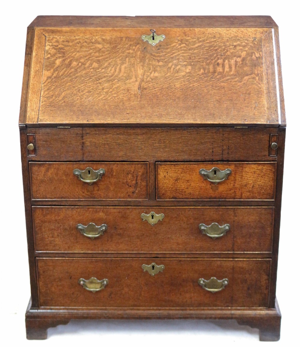 Early 18C Small Oak Bureau with Stepped Interior