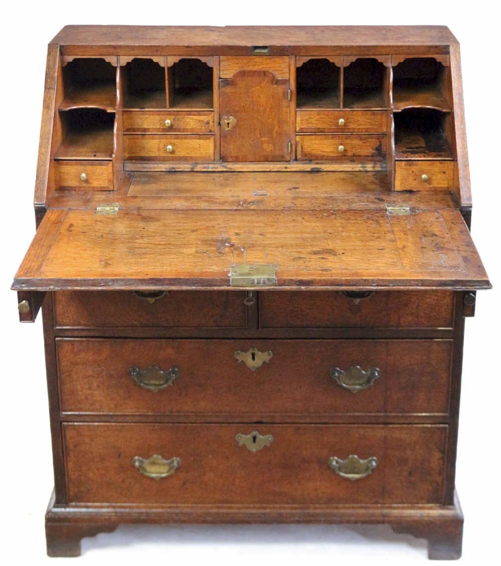 Early 18C Small Oak Bureau with Stepped Interior View II