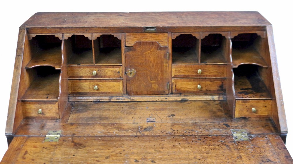 Early 18C Small Oak Bureau with Stepped Interior View III