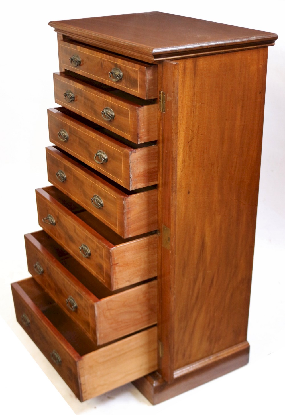 Good Quality Edwardian Mahogany Inlaid 7 Drawer Wellington Chest View V