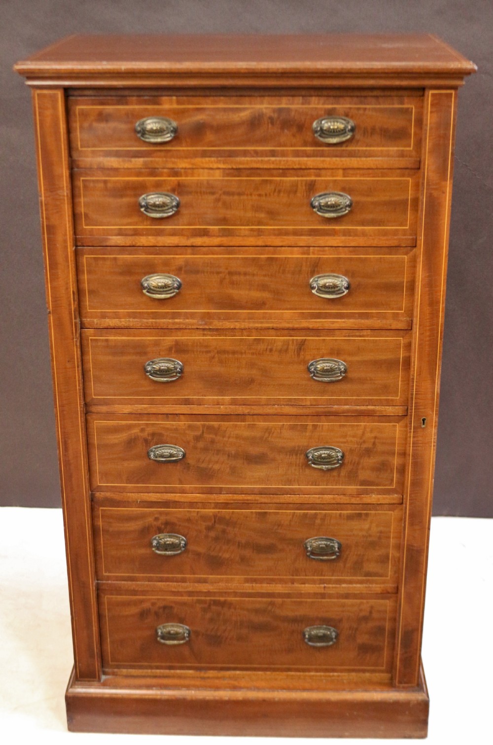 Good Quality Edwardian Mahogany Inlaid 7 Drawer Wellington Chest View VIII