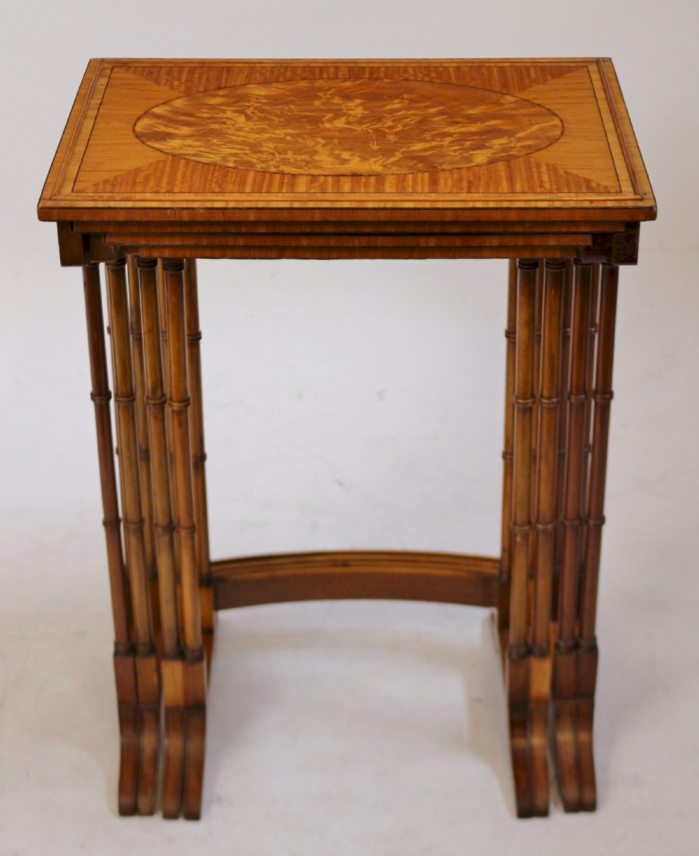Fine Quality Edwardian Satinwood Inlaid Nest of 4 Coffee Tables