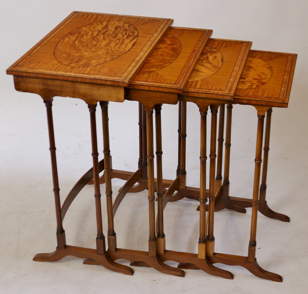 Fine Quality Edwardian Satinwood Inlaid Nest of 4 Coffee Tables View II