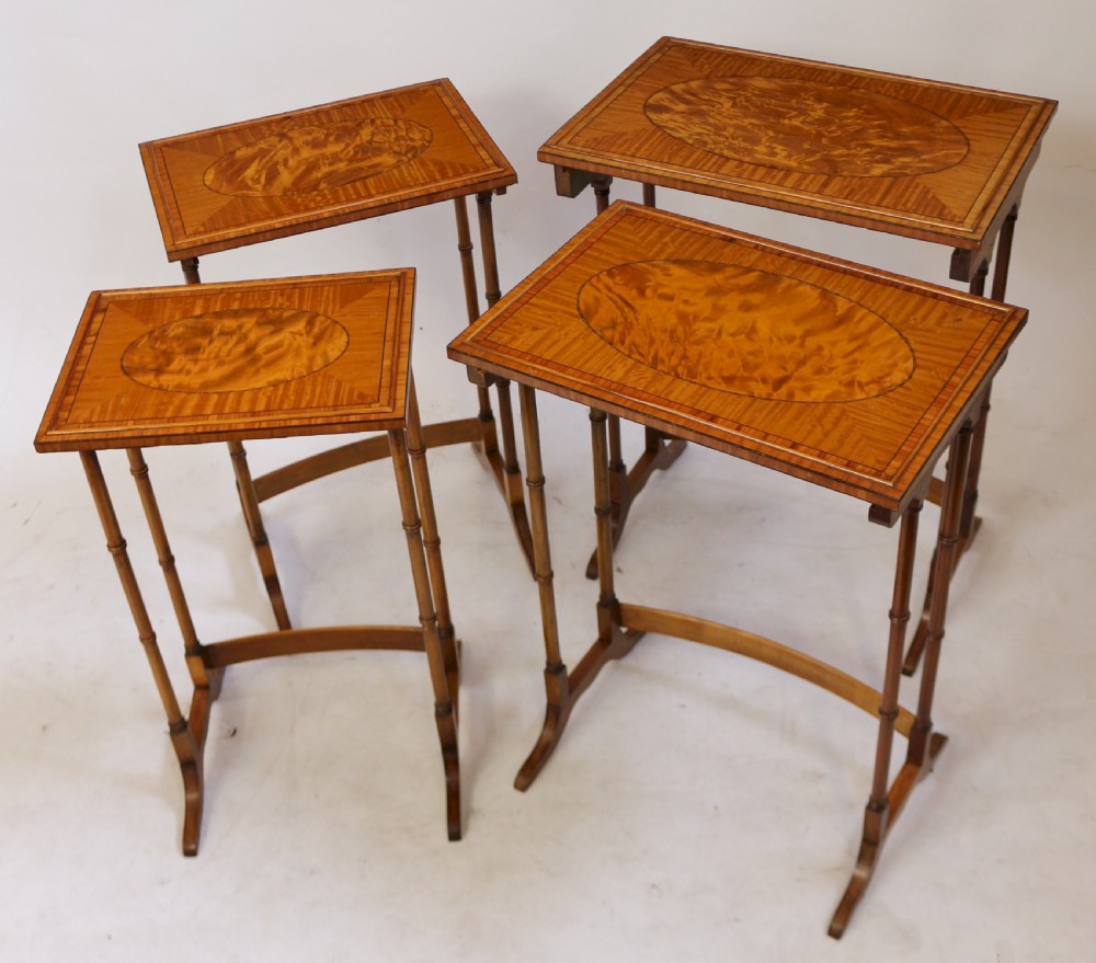 Fine Quality Edwardian Satinwood Inlaid Nest of 4 Coffee Tables View IV