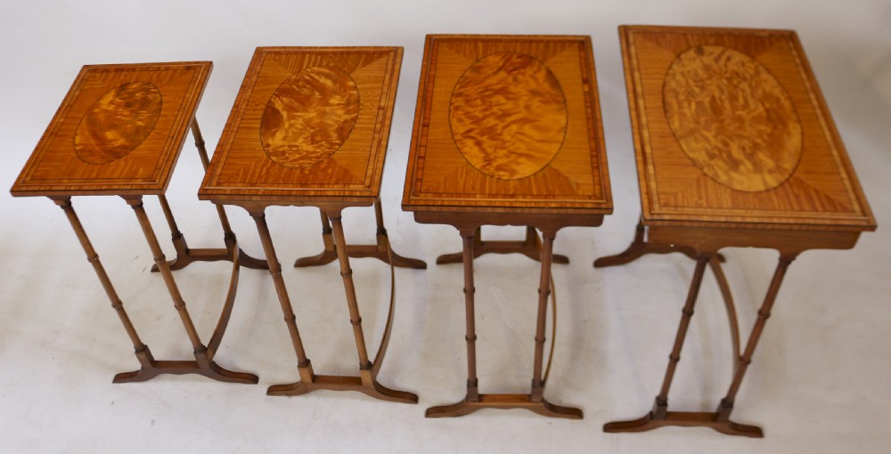 Fine Quality Edwardian Satinwood Inlaid Nest of 4 Coffee Tables View V