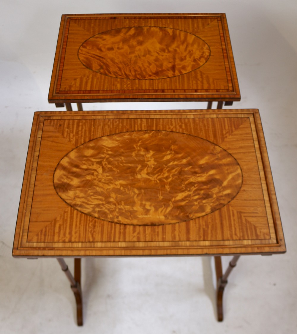 Fine Quality Edwardian Satinwood Inlaid Nest of 4 Coffee Tables View VII