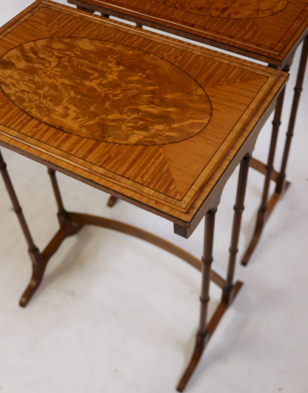 Fine Quality Edwardian Satinwood Inlaid Nest of 4 Coffee Tables View VIII