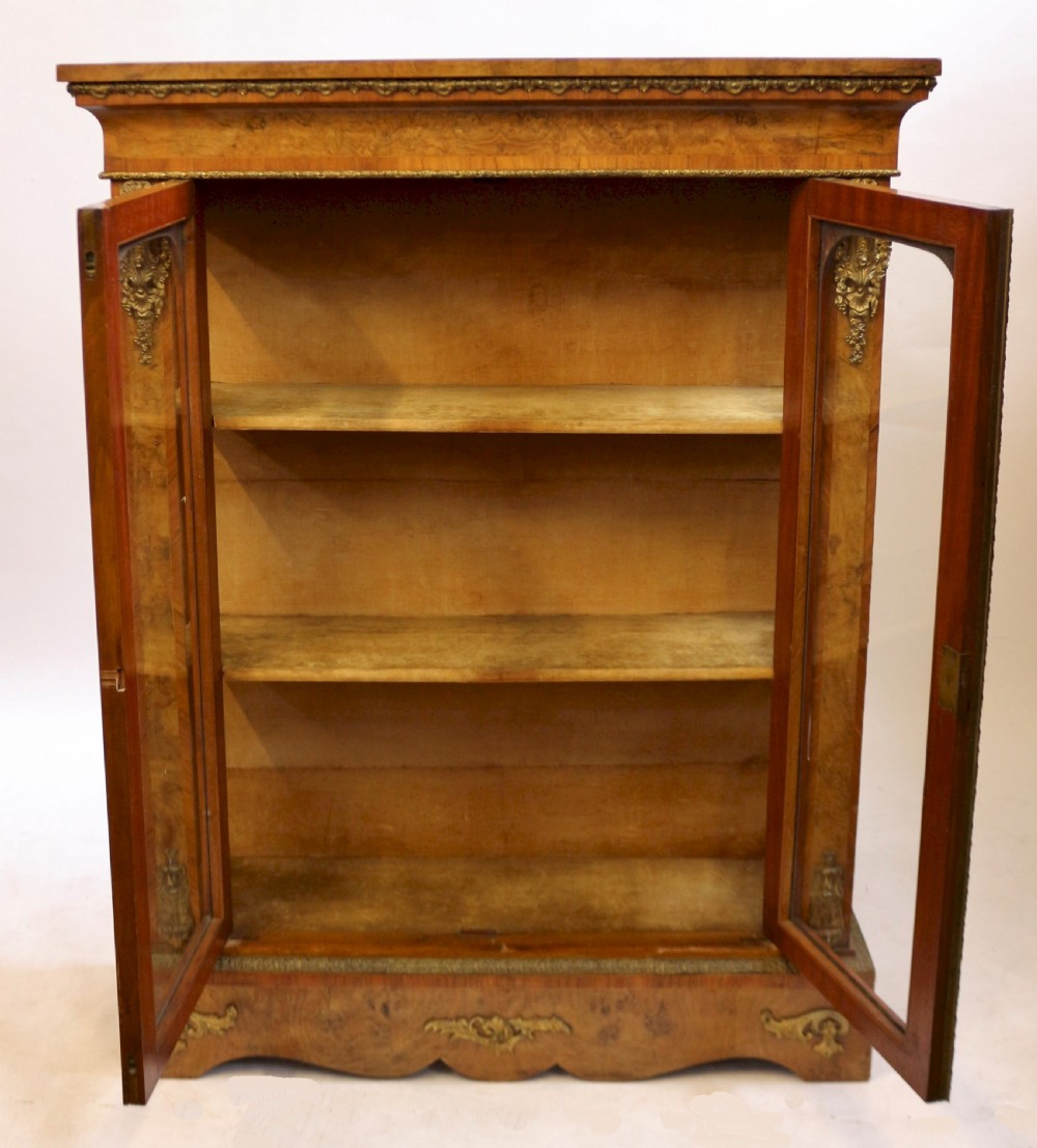 Victorian Figured Walnut Ormolu Mounted Large 2 Door Pier Display Cabinet View II