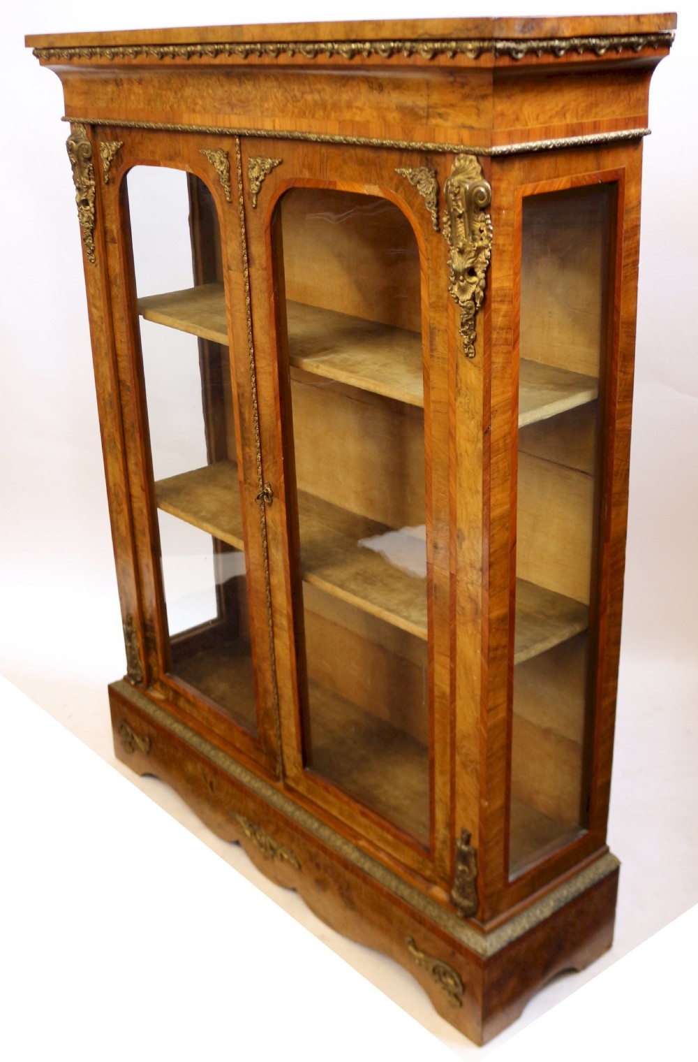 Victorian Figured Walnut Ormolu Mounted Large 2 Door Pier Display Cabinet View III