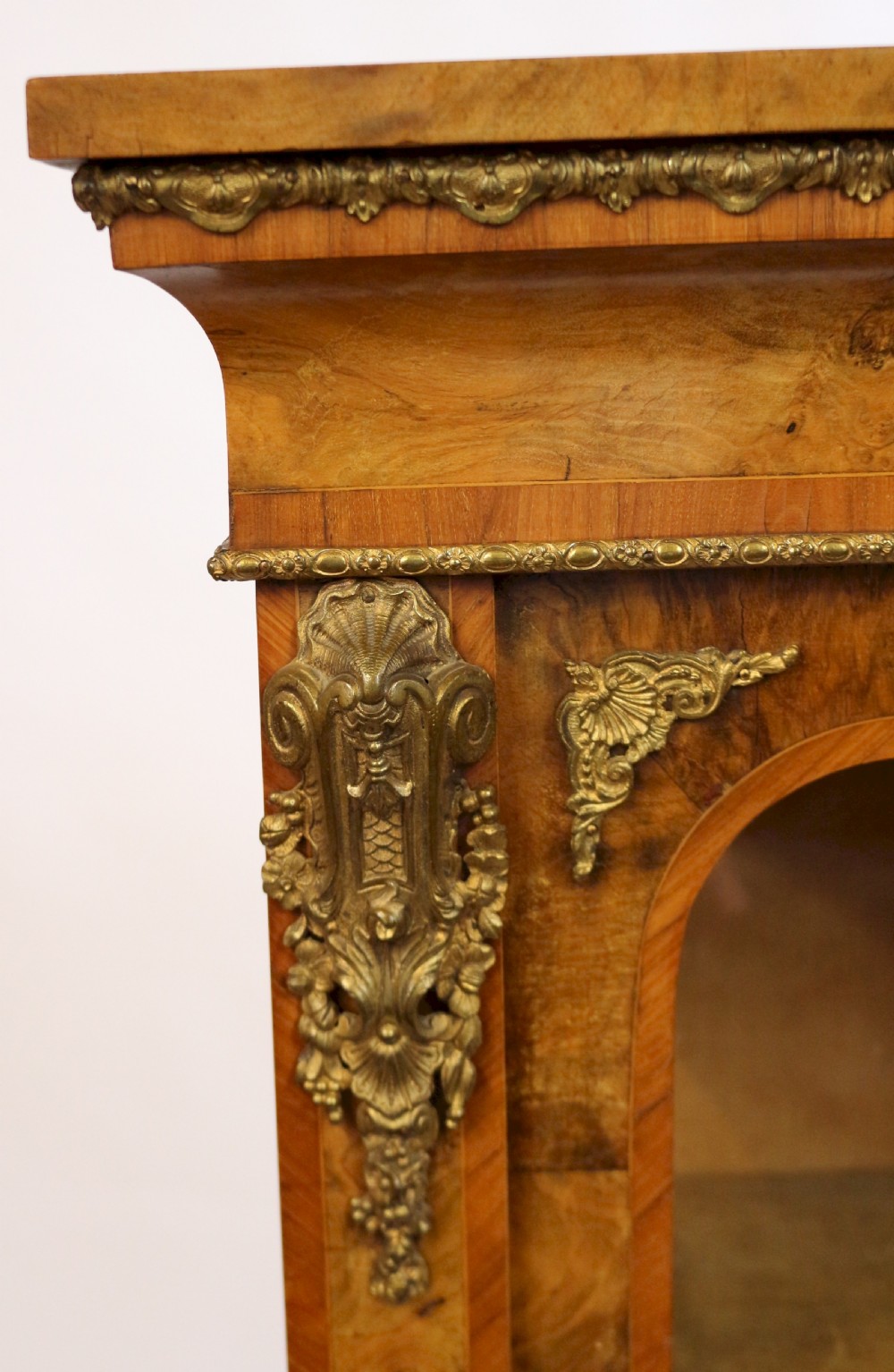 Victorian Figured Walnut Ormolu Mounted Large 2 Door Pier Display Cabinet View V