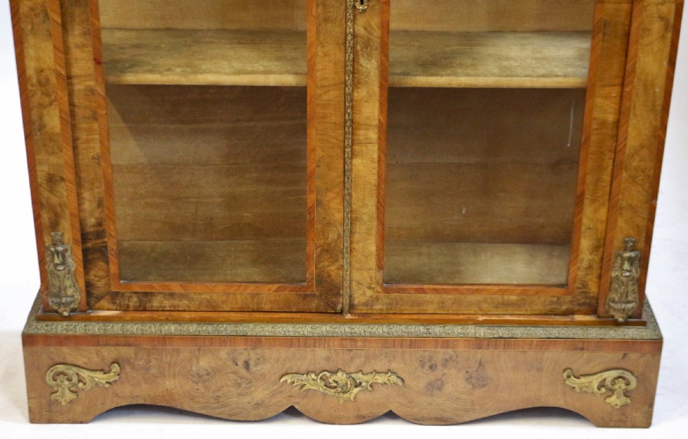 Victorian Figured Walnut Ormolu Mounted Large 2 Door Pier Display Cabinet View VI