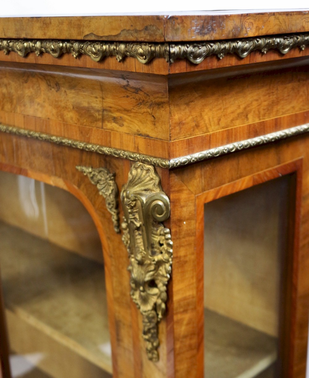 Victorian Figured Walnut Ormolu Mounted Large 2 Door Pier Display Cabinet View VIII