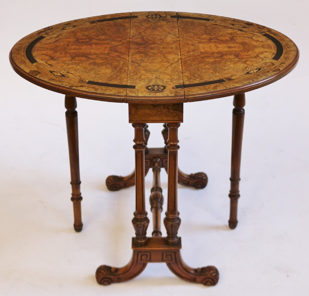 Fine Victorian Inlaid Walnut Mini Oval Sutherland Table