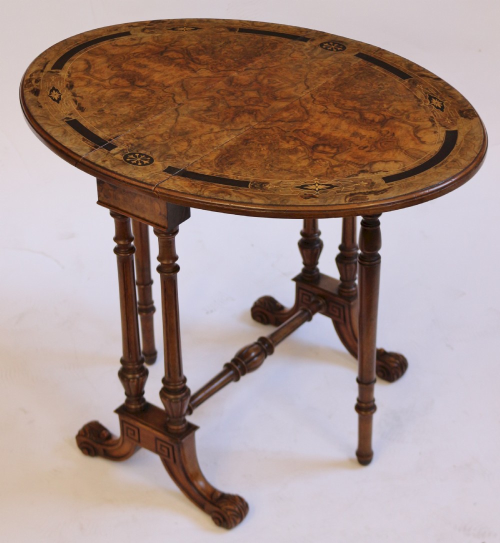 Fine Victorian Inlaid Walnut Mini Oval Sutherland Table View V