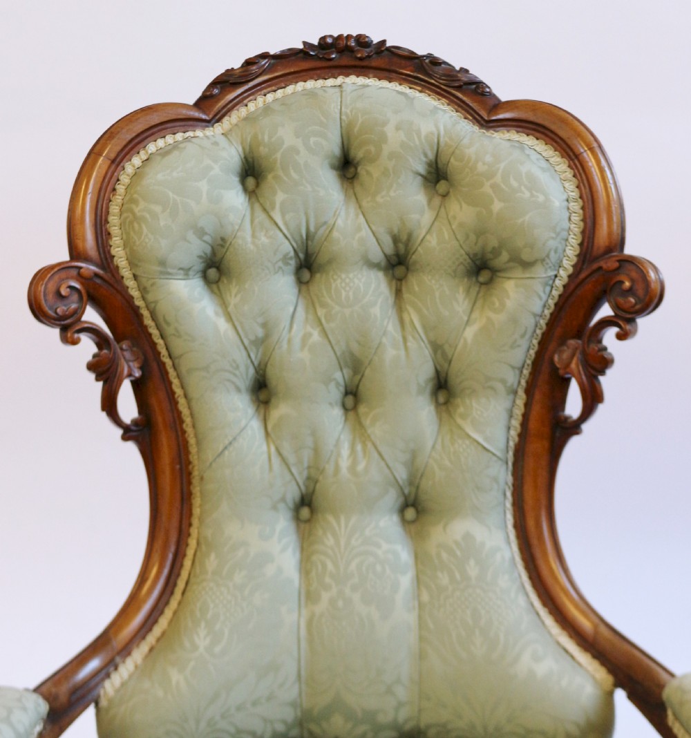 Fine Pair of Victorian Walnut Ladies and Gents Chairs View V