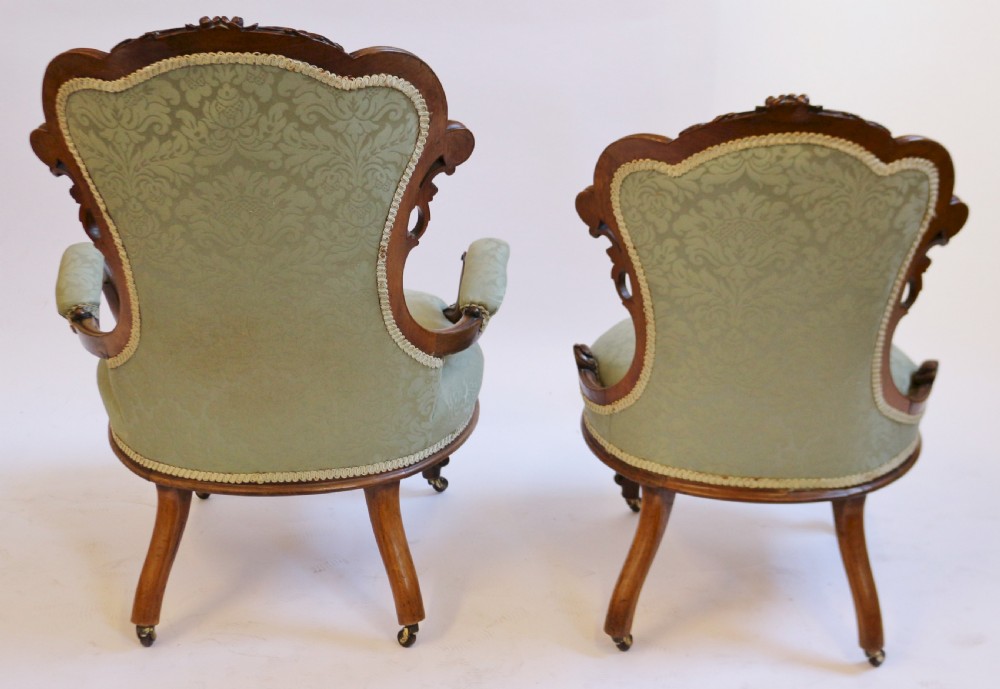 Fine Pair of Victorian Walnut Ladies and Gents Chairs View VII