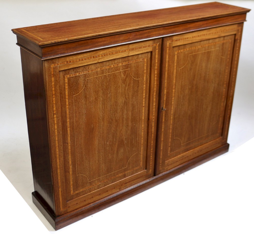 Edwardian Mahogany Satinwood Banded 2 Door Side Cupboard View VI