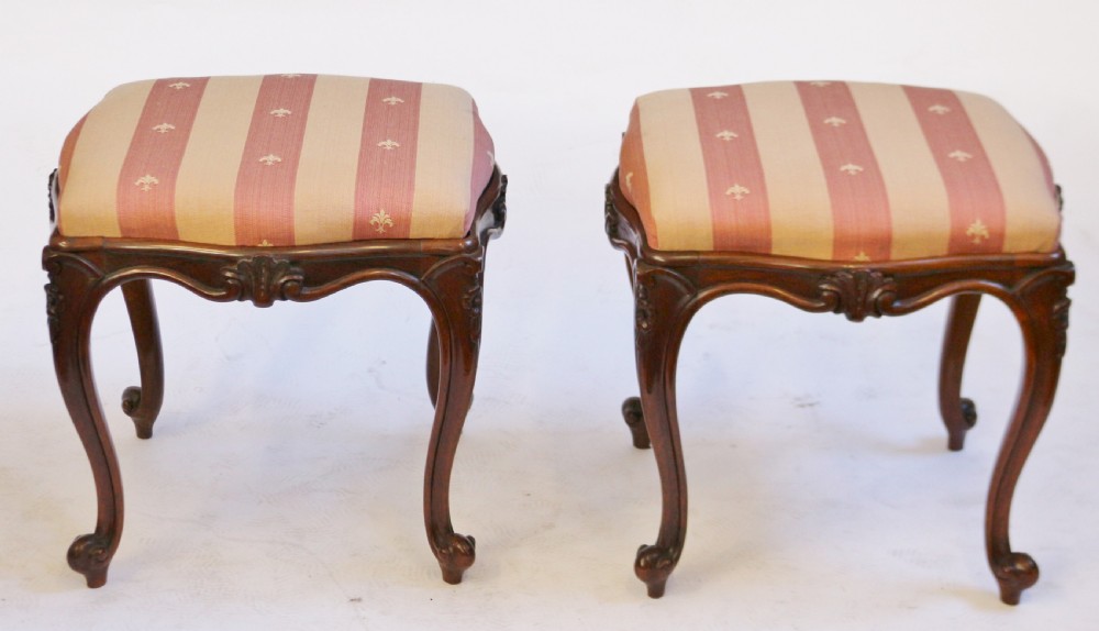 Victorian Pair of Rosewood Cabriole Leg Stools