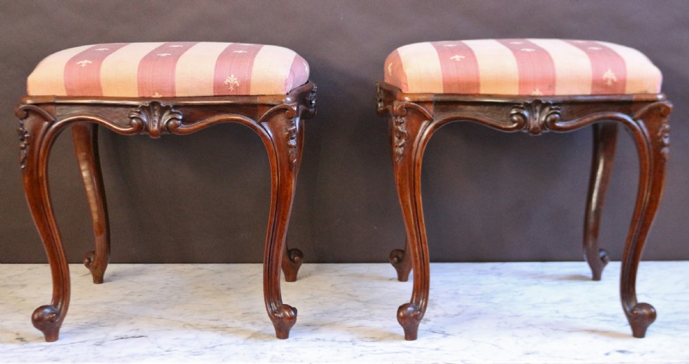 Victorian Pair of Rosewood Cabriole Leg Stools View II