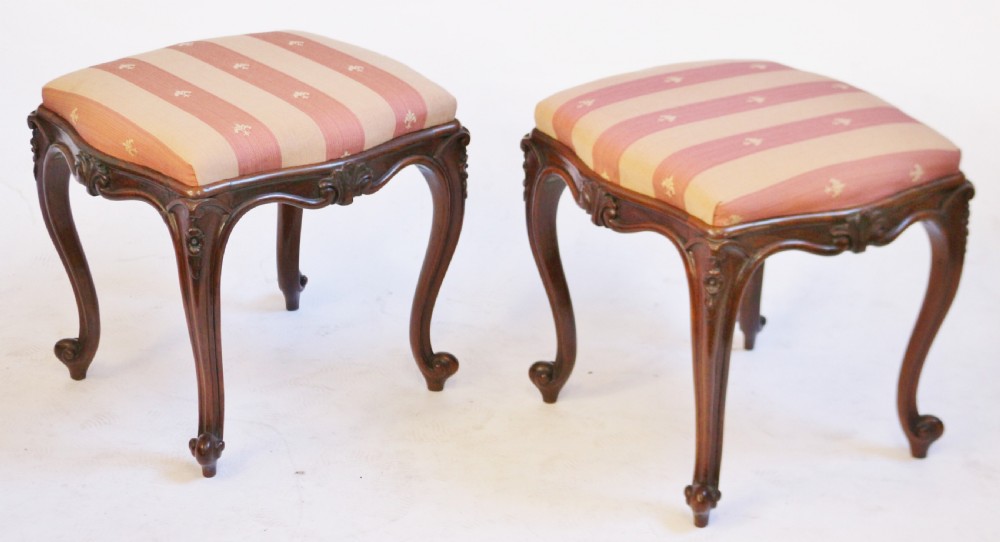 Victorian Pair of Rosewood Cabriole Leg Stools View III