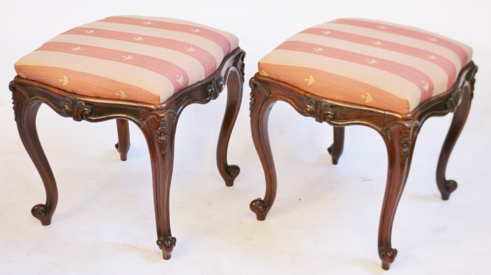 Victorian Pair of Rosewood Cabriole Leg Stools View IV