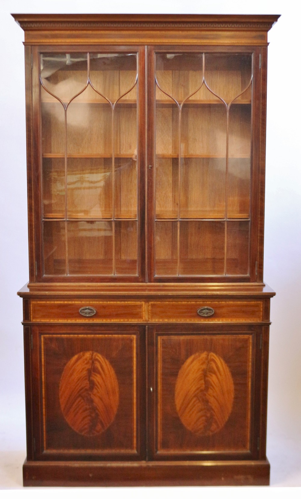 Edwardian Mahogany Satinwood Banded Cupboard Base Bookcase by Waring & Gillow