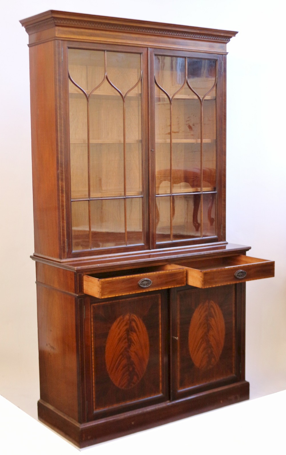 Edwardian Mahogany Satinwood Banded Cupboard Base Bookcase by Waring & Gillow View III