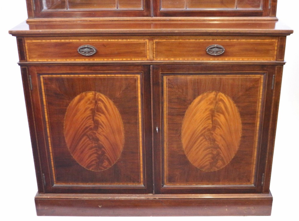 Edwardian Mahogany Satinwood Banded Cupboard Base Bookcase by Waring & Gillow View V