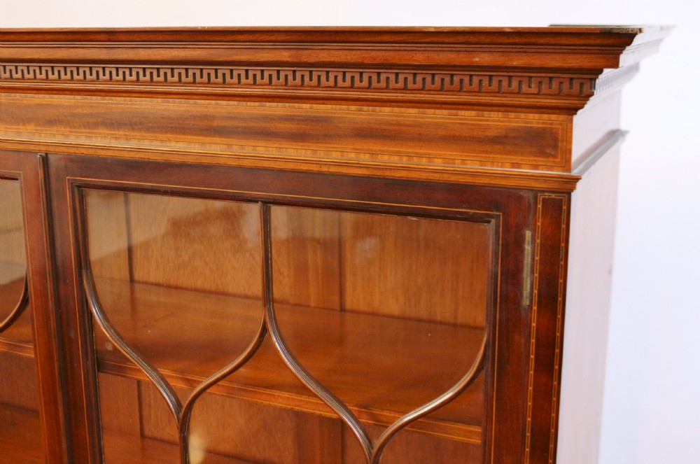 Edwardian Mahogany Satinwood Banded Cupboard Base Bookcase by Waring & Gillow View VII