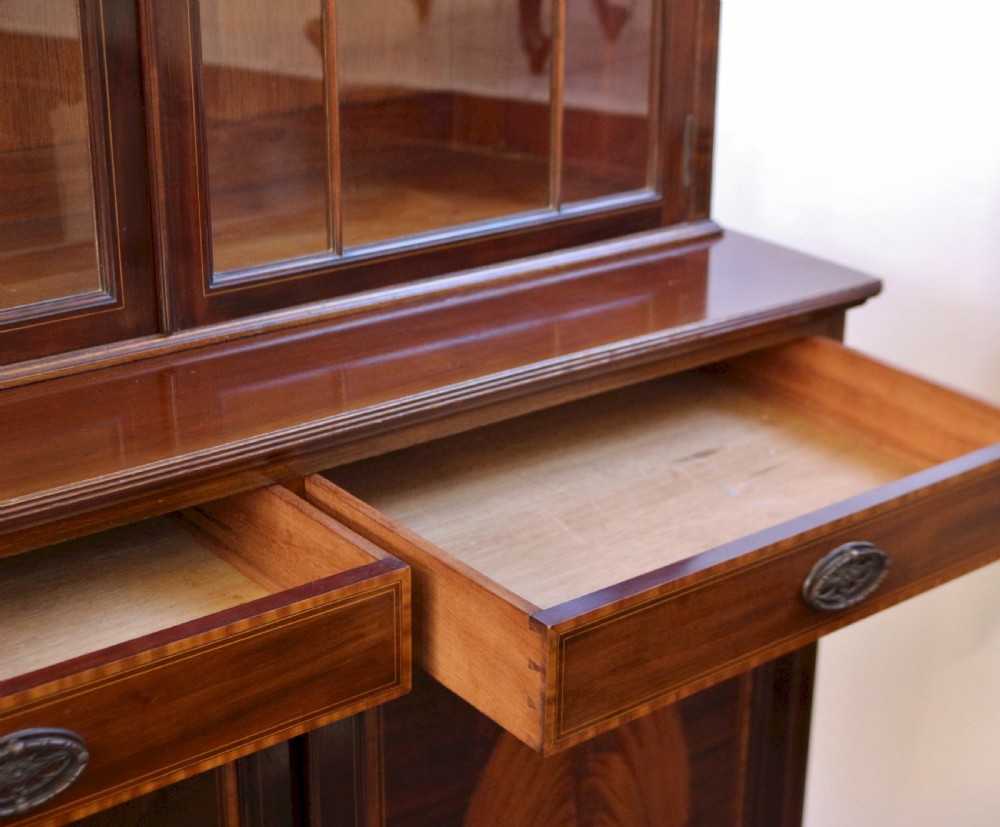 Edwardian Mahogany Satinwood Banded Cupboard Base Bookcase by Waring & Gillow View XI