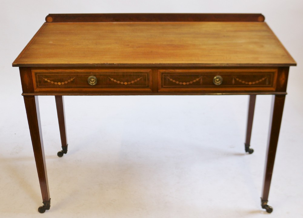 Edwardian Mahogany Inlaid 2 Drawer Side Table