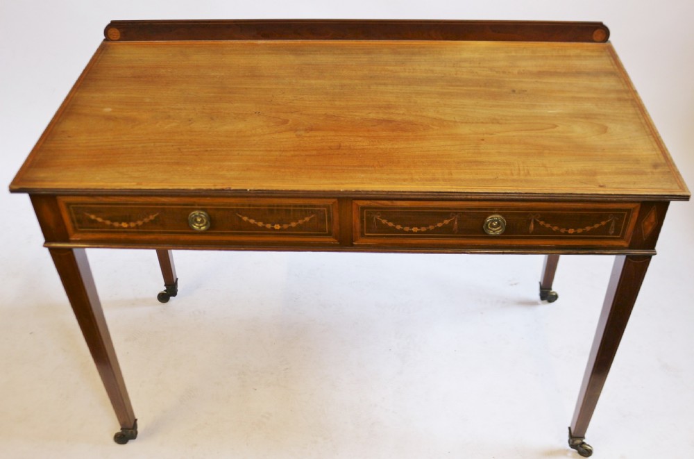 Edwardian Mahogany Inlaid 2 Drawer Side Table View II
