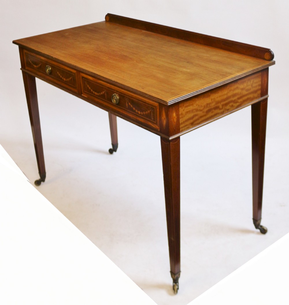 Edwardian Mahogany Inlaid 2 Drawer Side Table View IV
