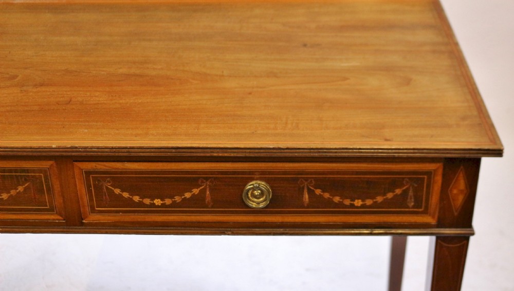 Edwardian Mahogany Inlaid 2 Drawer Side Table View V