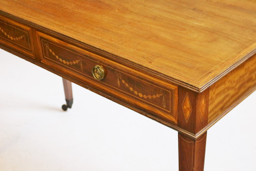 Edwardian Mahogany Inlaid 2 Drawer Side Table View IX