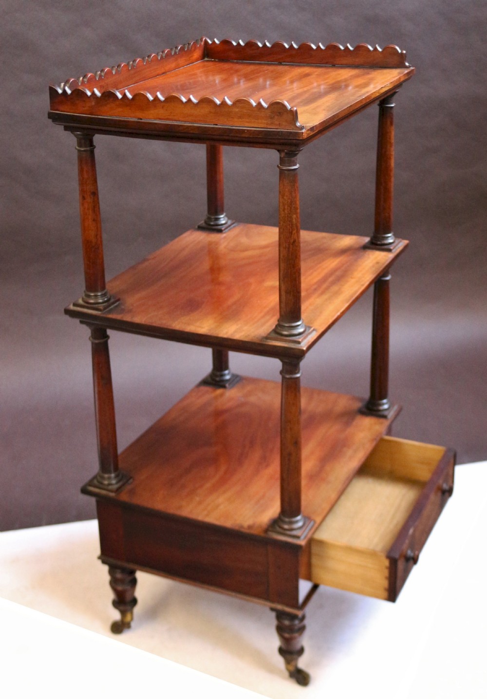 George 1V Mahogany 3 Tier Whatnot with Drawer to Base View IV