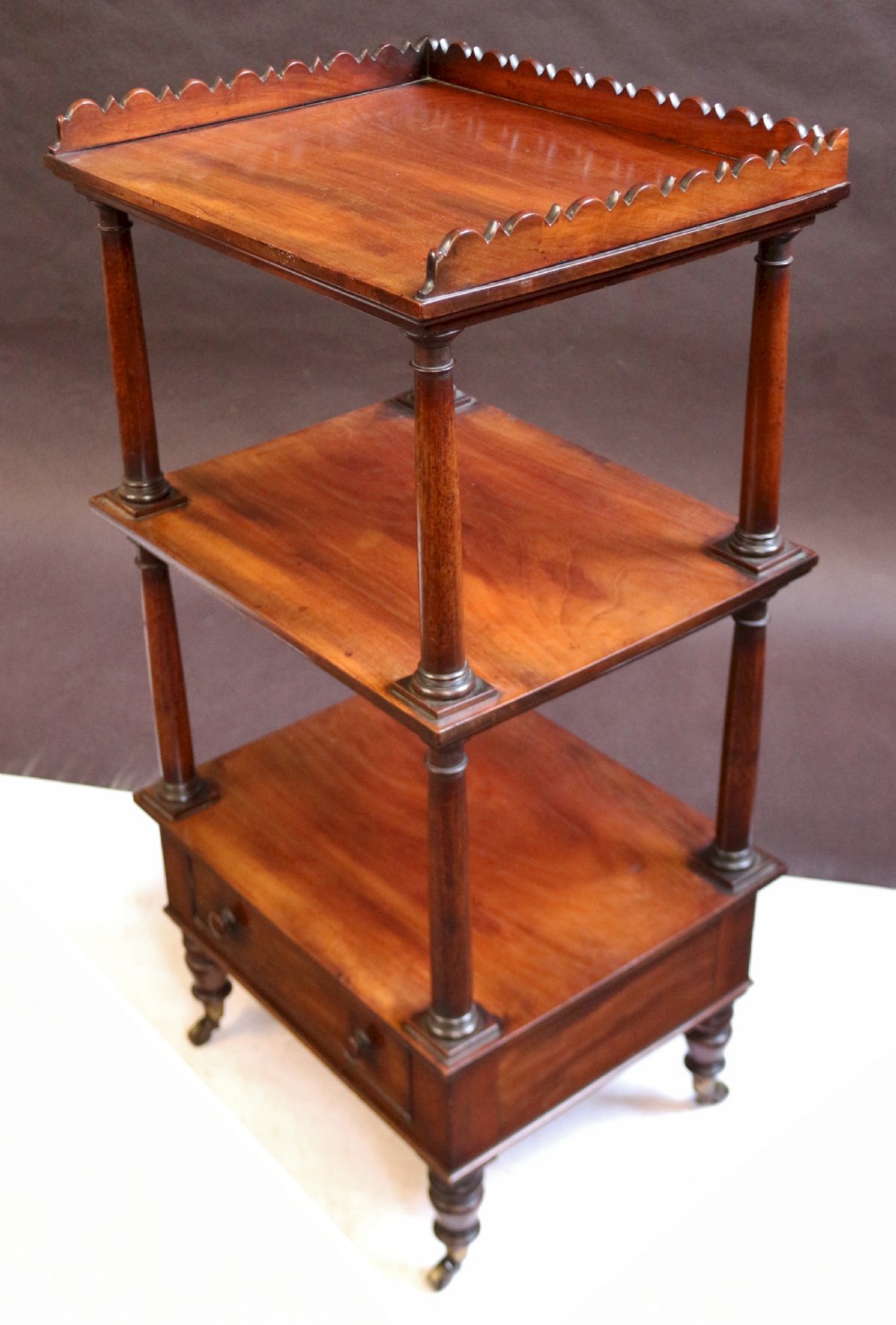 George 1V Mahogany 3 Tier Whatnot with Drawer to Base View V