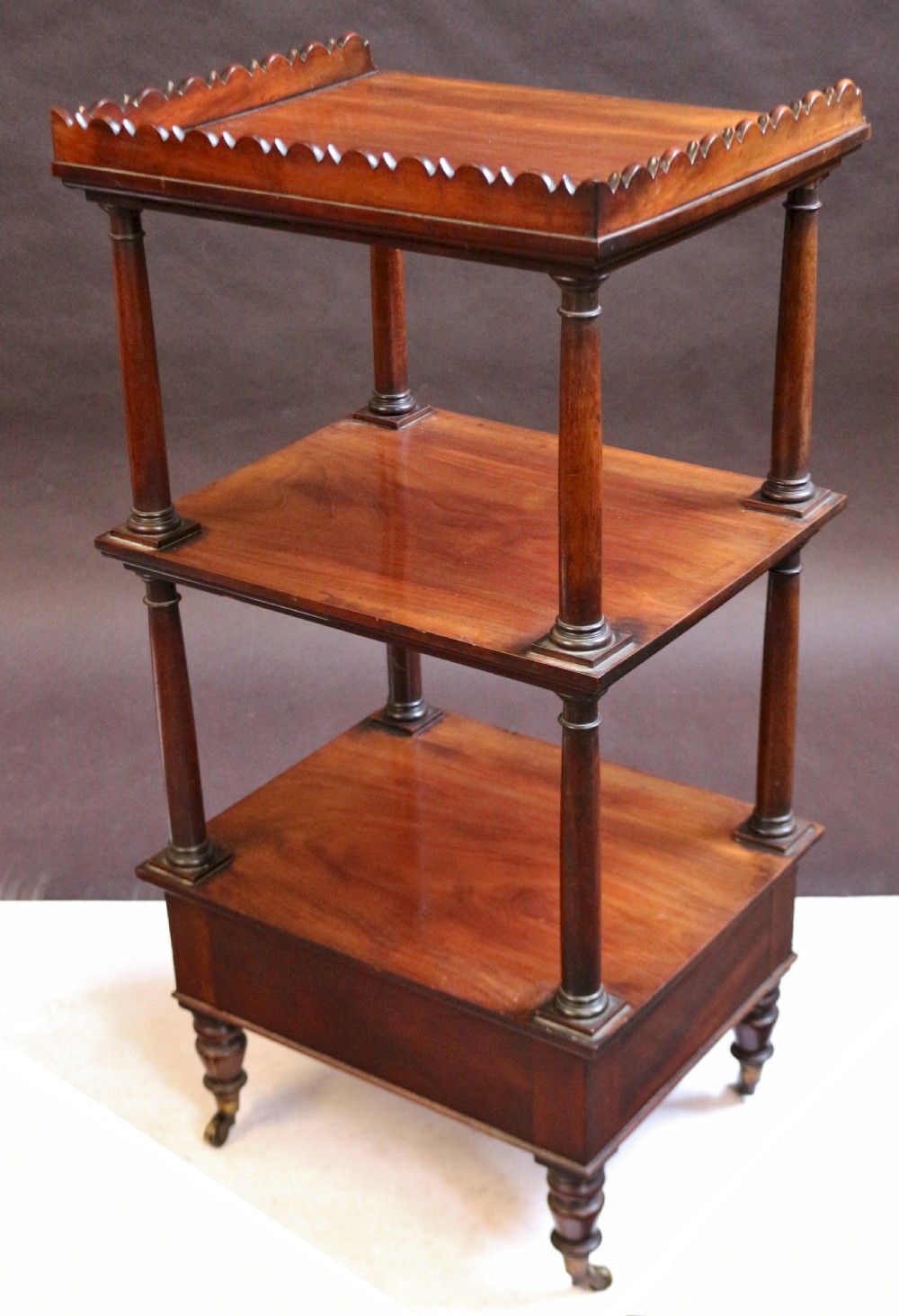 George 1V Mahogany 3 Tier Whatnot with Drawer to Base View VI