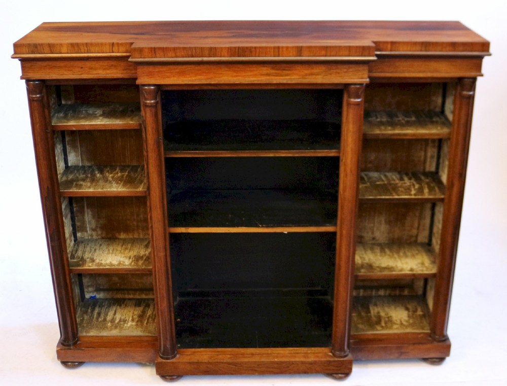 Fine Quality William 1V Figured Rosewood Breakfront Dwarf Open Bookcase