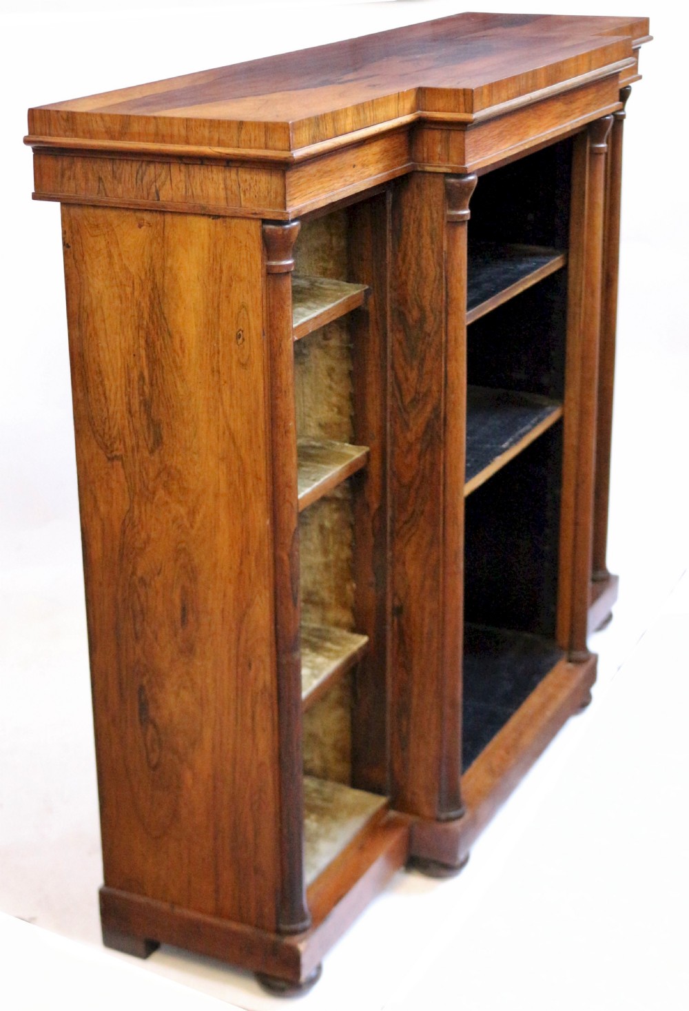 Fine Quality William 1V Figured Rosewood Breakfront Dwarf Open Bookcase View II