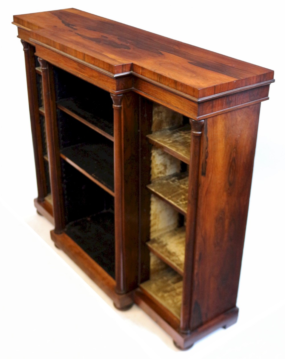 Fine Quality William 1V Figured Rosewood Breakfront Dwarf Open Bookcase View IV