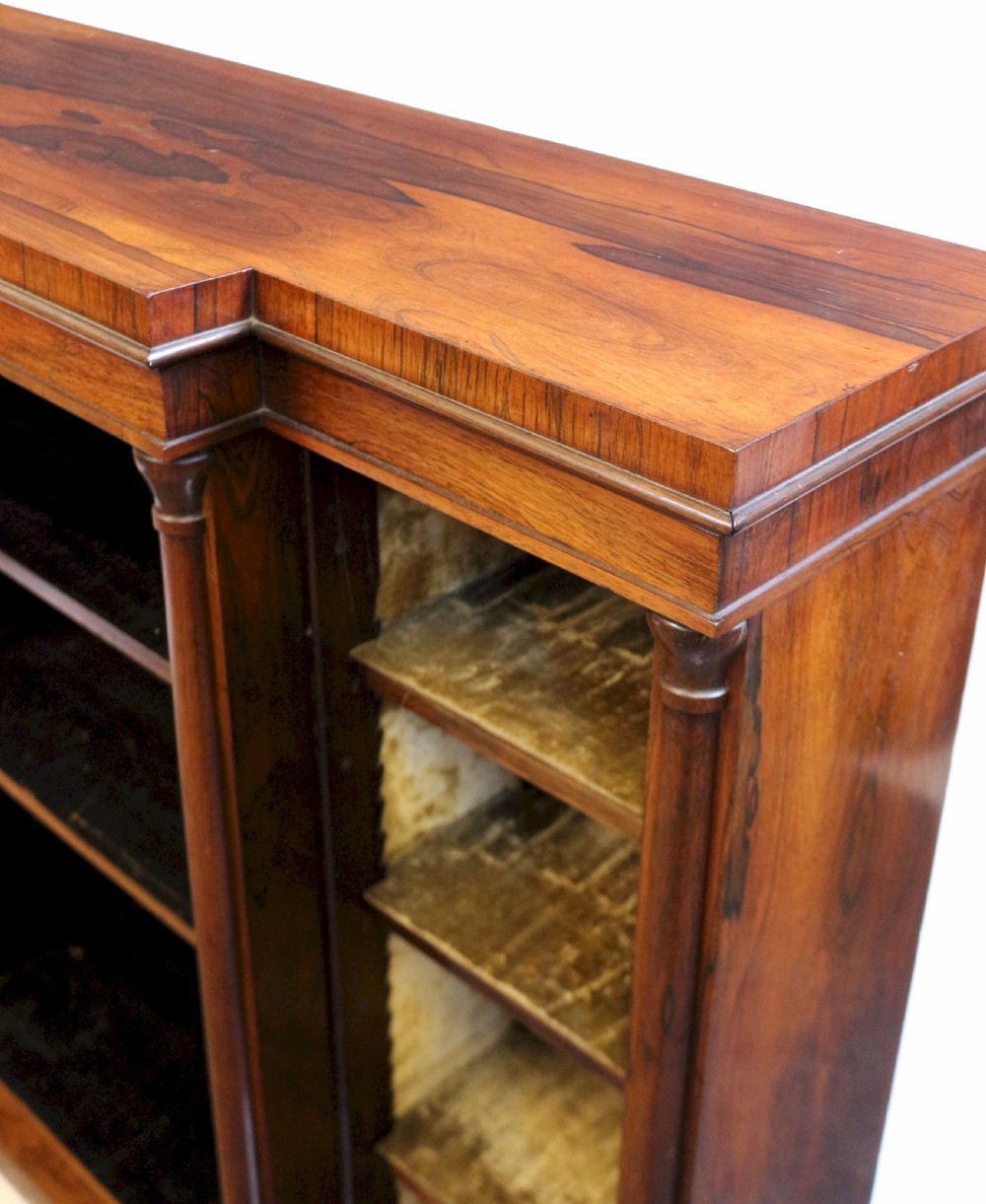 Fine Quality William 1V Figured Rosewood Breakfront Dwarf Open Bookcase View VI