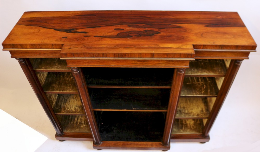 Fine Quality William 1V Figured Rosewood Breakfront Dwarf Open Bookcase View VII