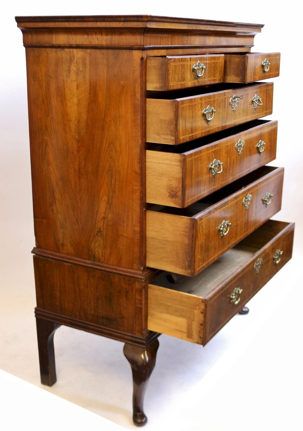 18C Figured Walnut  5 Drawer Chest on 1 Drawer Stand View II