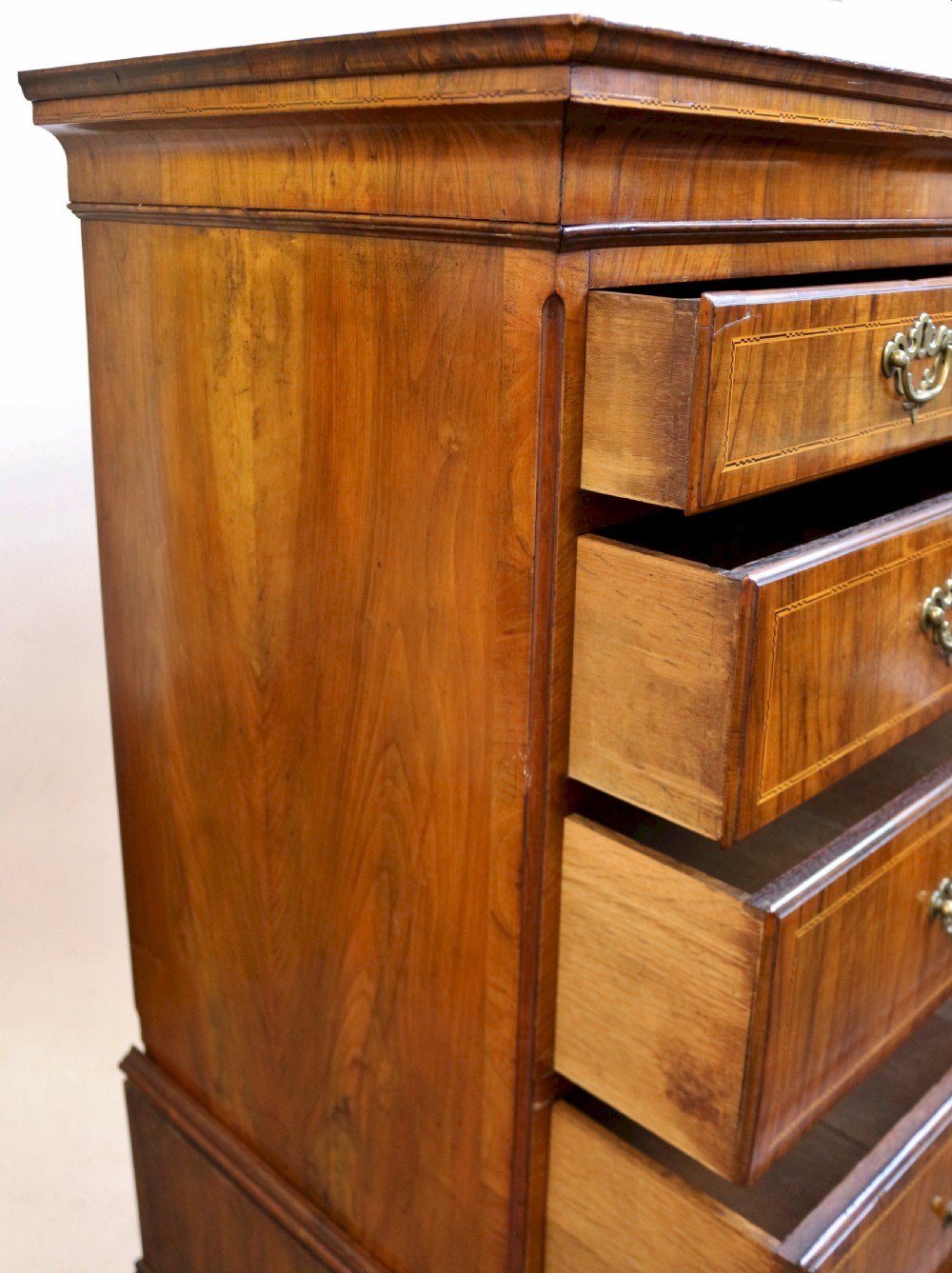 18C Figured Walnut  5 Drawer Chest on 1 Drawer Stand View VI